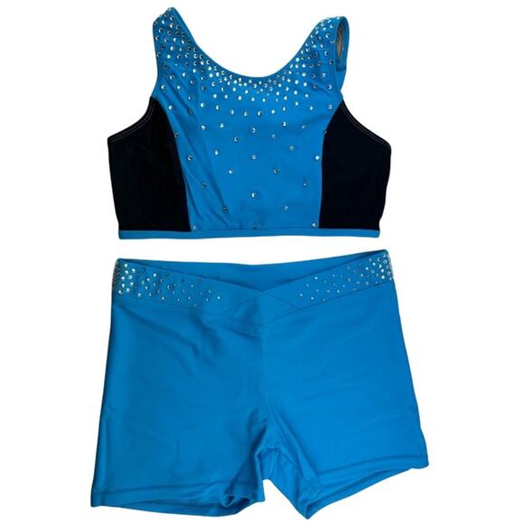 PRO CHEER DANCE NFL NBA CUSTOM AUDITION OUTFIT Turquoise Blue Black - Picture 1 of 17
